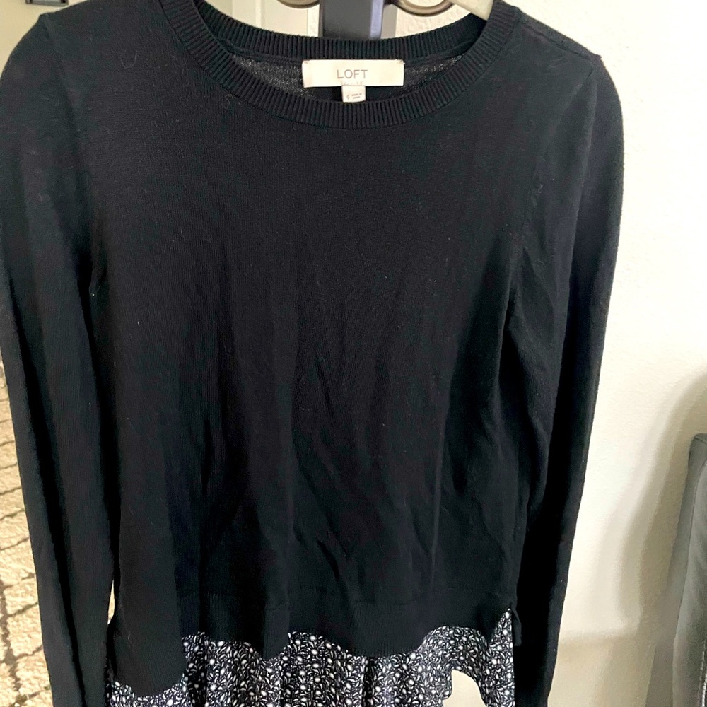 Loft black long sleeve sweater with ruffle size small